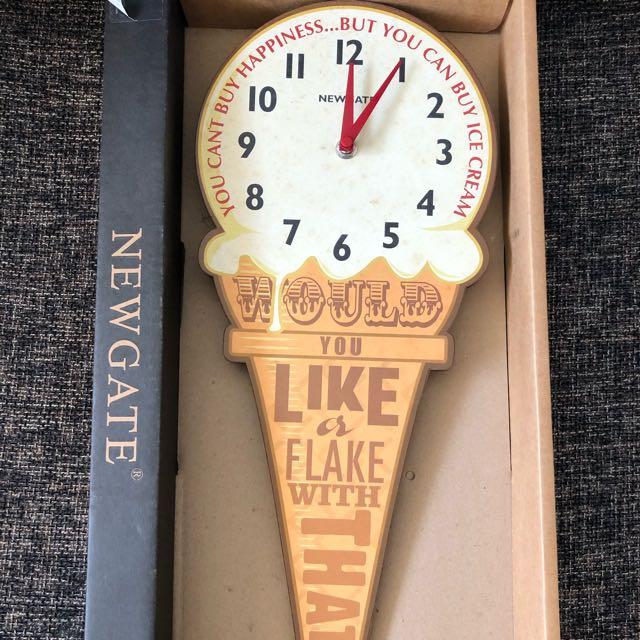 Icecream Shape Clock NEW GATE Ice Cream Cone Wall Clock