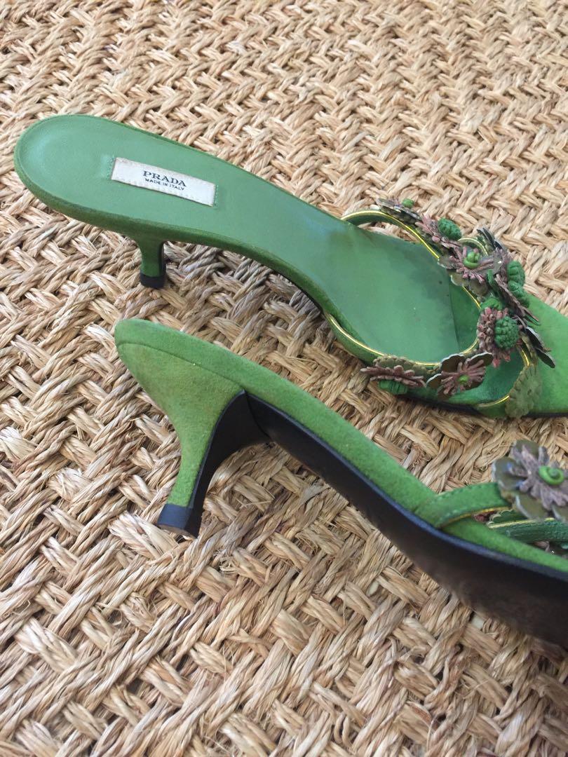 PRADA green purple flower sandals 