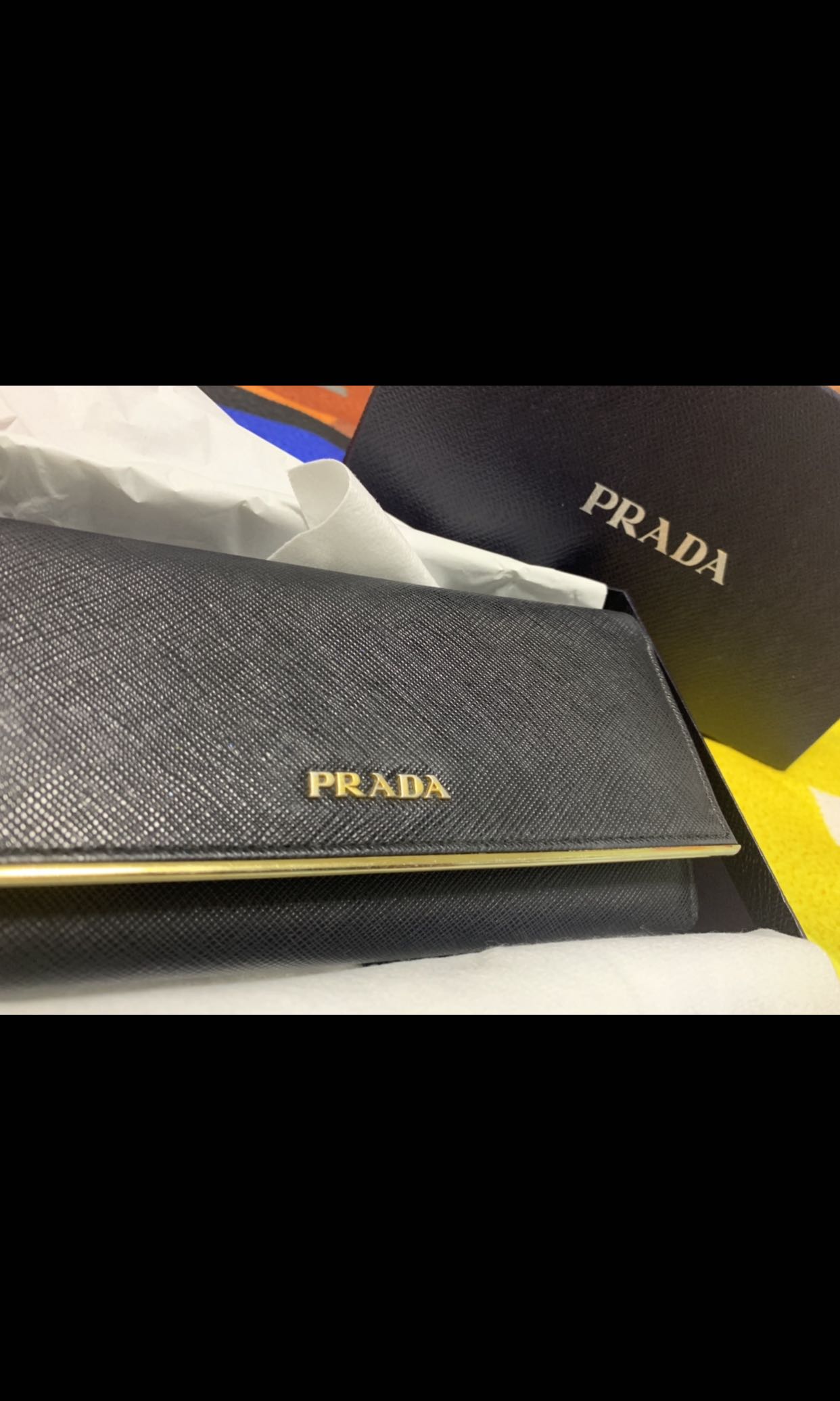 PRADA Women's Long Wallet in Black with Gold Rim, Women's Fashion, Bags &  Wallets, Wallets & Card Holders on Carousell