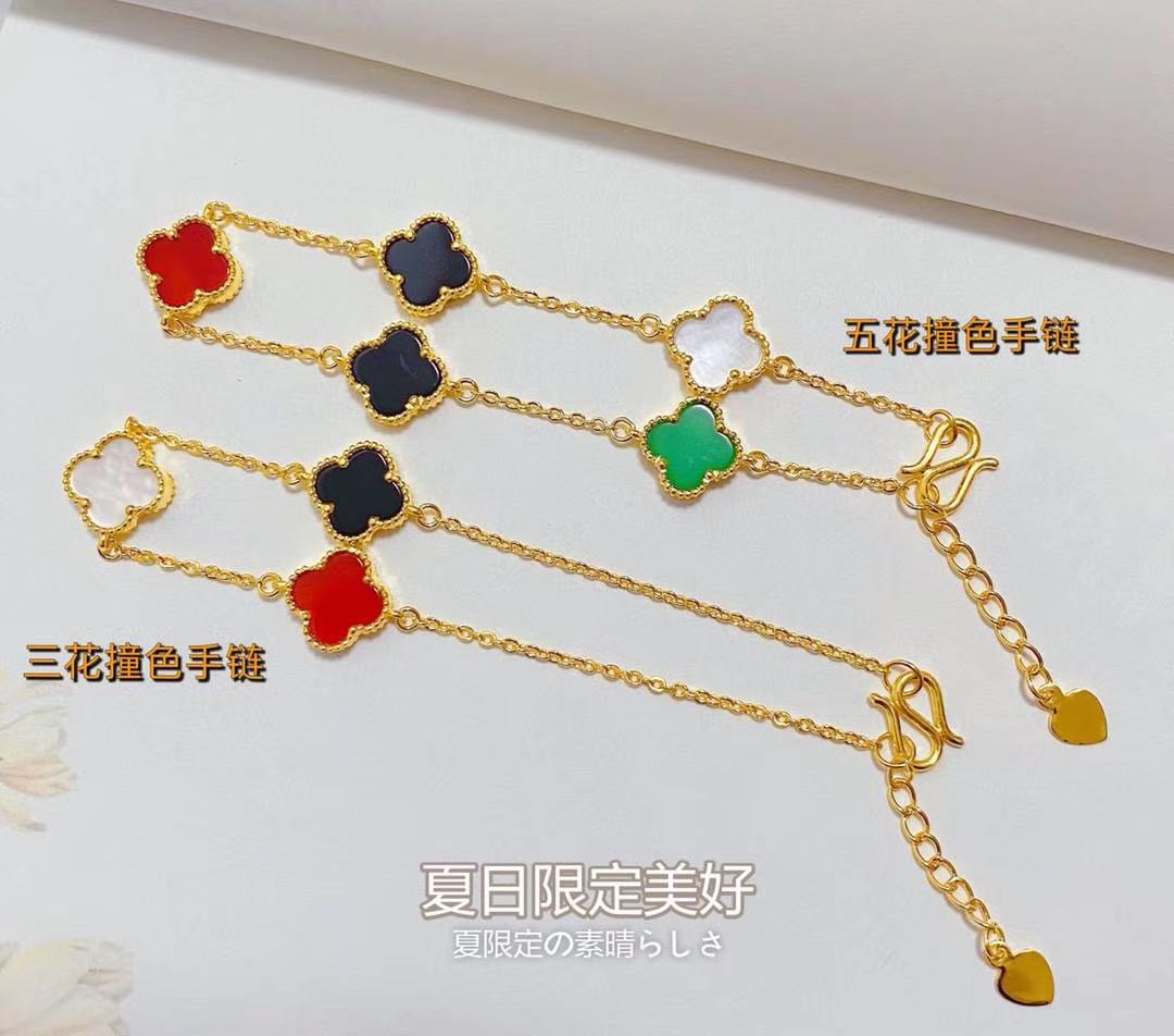 Real 999 pure gold Four leaf clover bracelet Women s Fashion