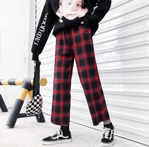 Red plaid clearance wide leg pants