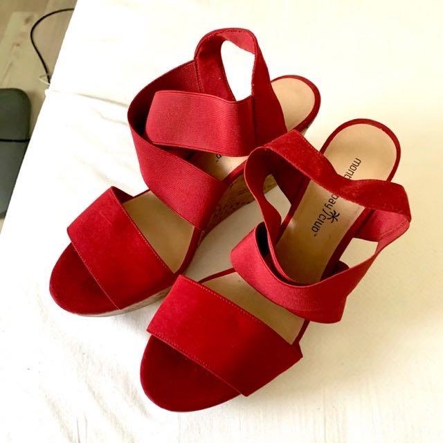 Montego bay (payless) red wedge heels 