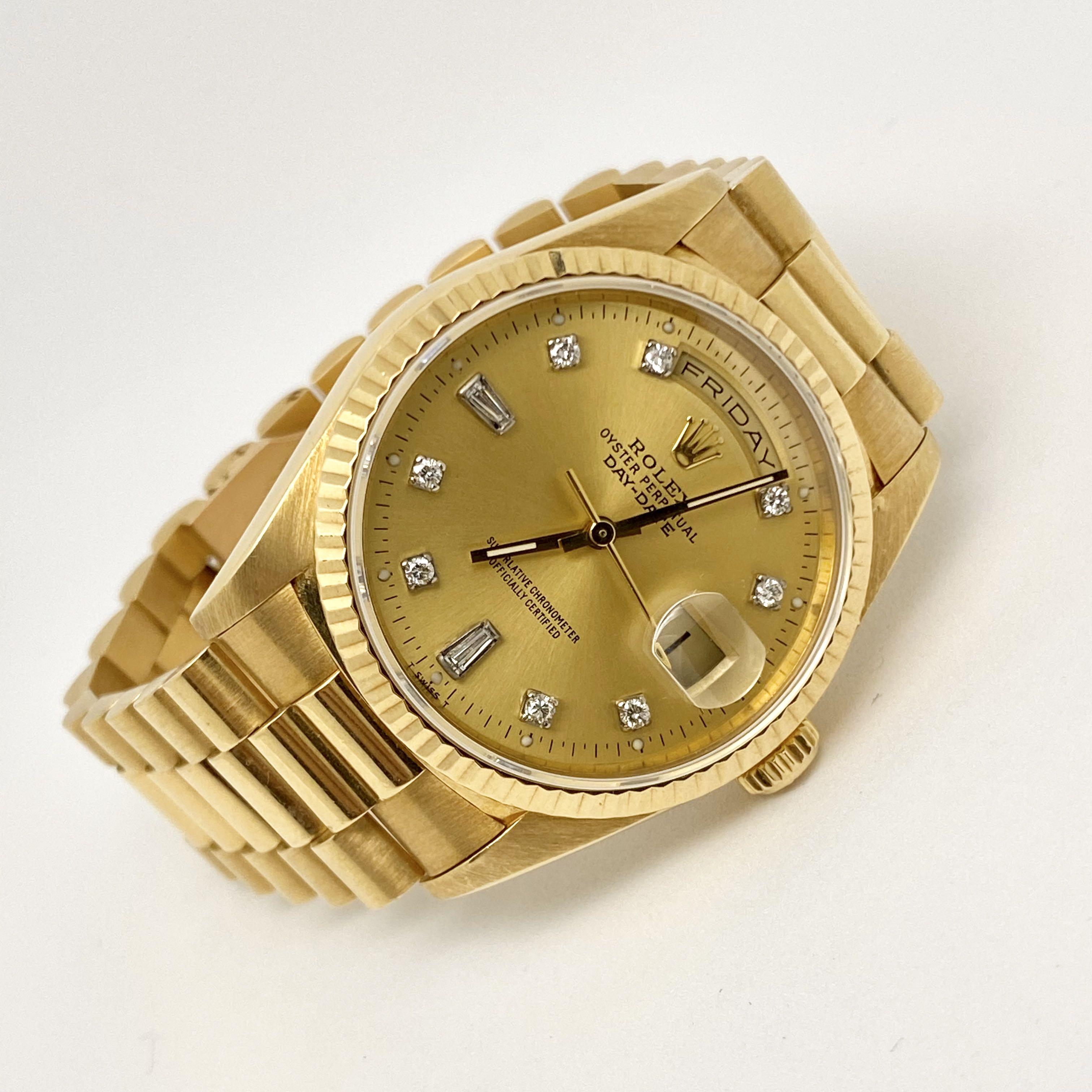 ROLEX 36mm PRESIDENT DAY DATE 18K YELLOW GOLD DIAMOND DIAL MINT