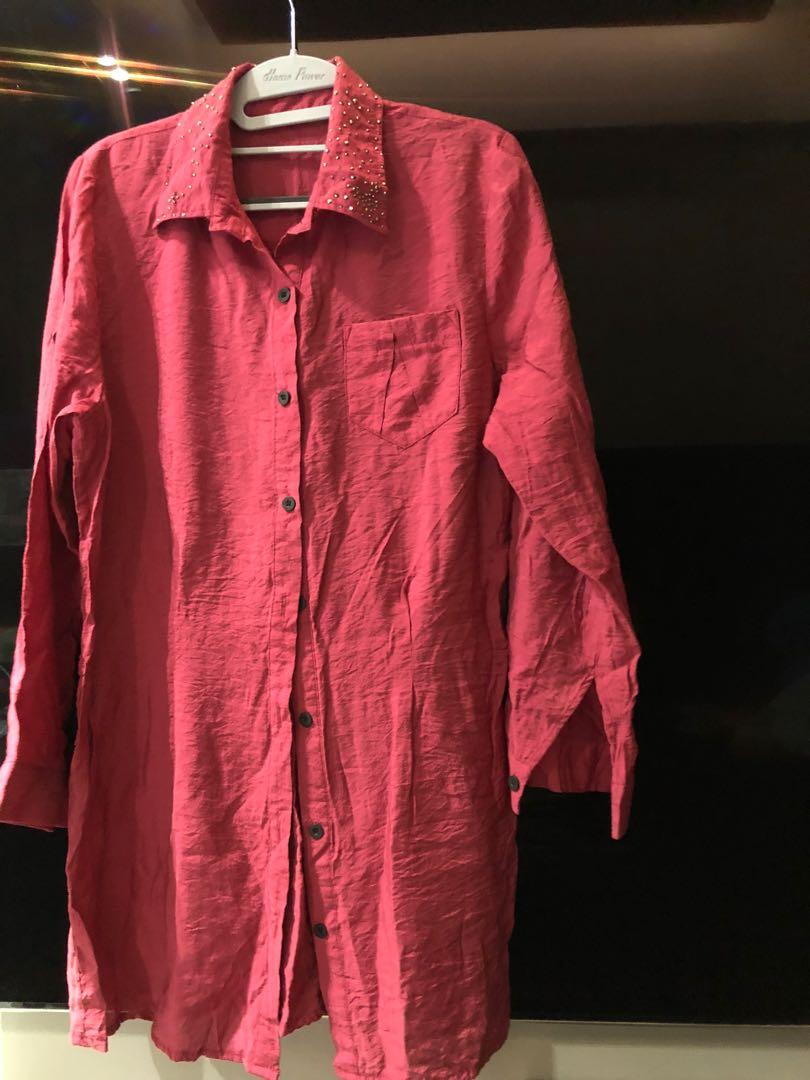 Rose pink ladies fancy collar shirt top 