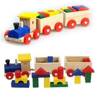 SALE wooden toy-train building blocks