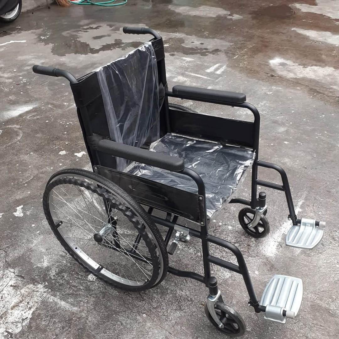 Standard Wheelchair Foldable Black (Category: Rehabilitative Devices) located in Manila. Submitted by theunoshop (Listing ID 1025232922, Image 1). Description: * Foldable Wheelchair easy to load onto cars or store away * Heavy Duty * Full sized standard * Arm rest, Leg support and Foot rest * Leather design for easy cleaning * Black powder coated steel body and wheels * Seat Width - 47cm * Seat Height from the Floor - 49cm.