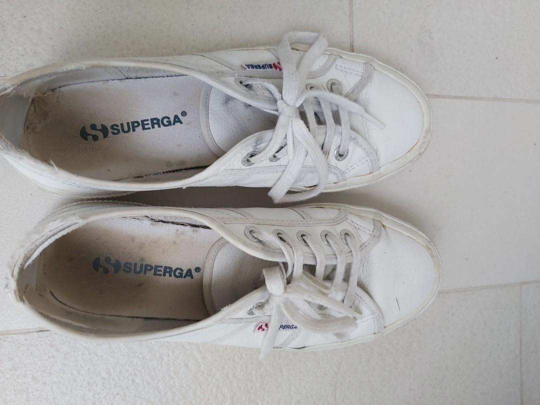 Superga white leather plimsolls online