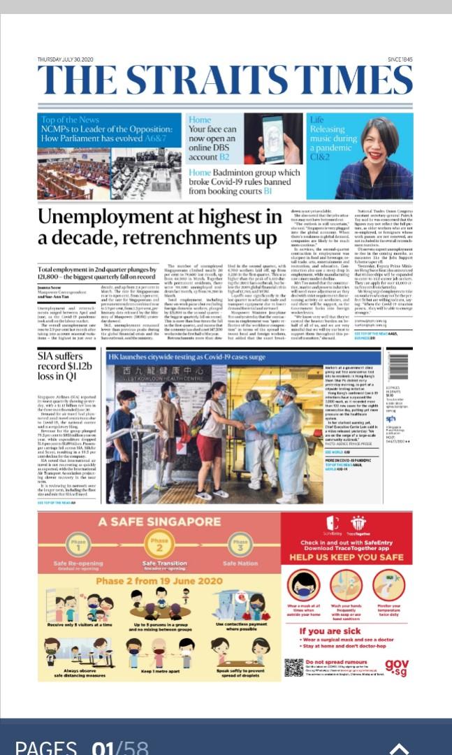 The Straits Times Newspaper 30 July 2020 Bulletin Board Looking For On Carousell