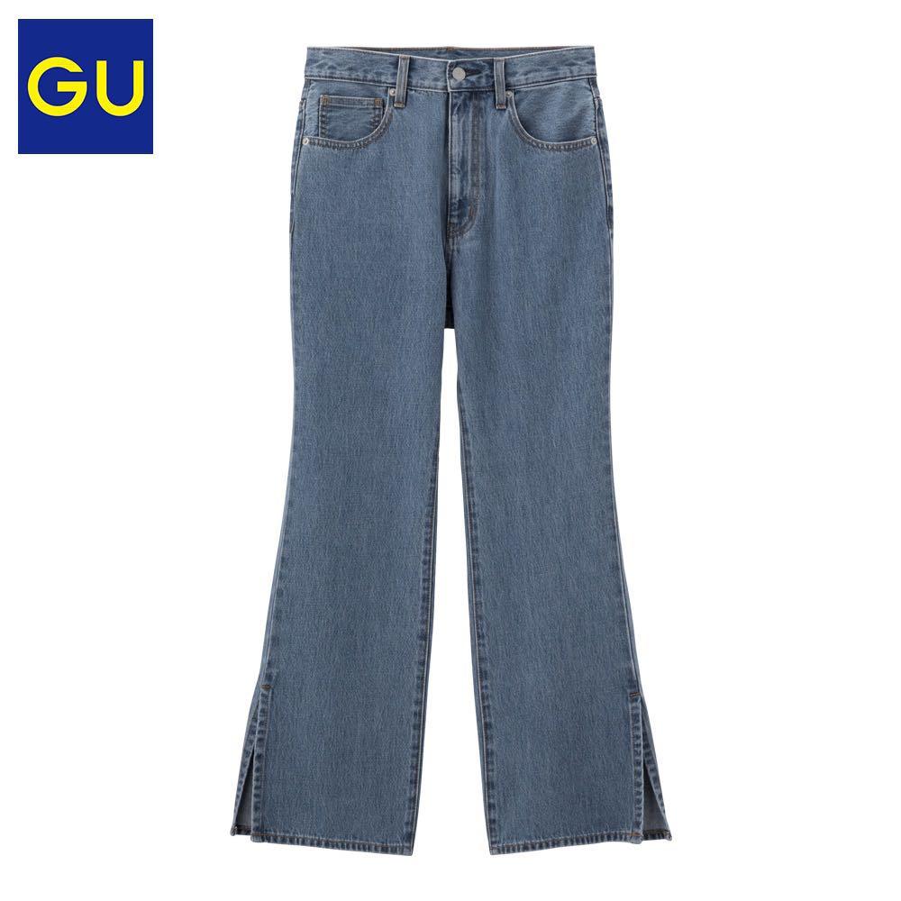 GU Light denim tuck wide pants + EC UNIQLO sibling brands