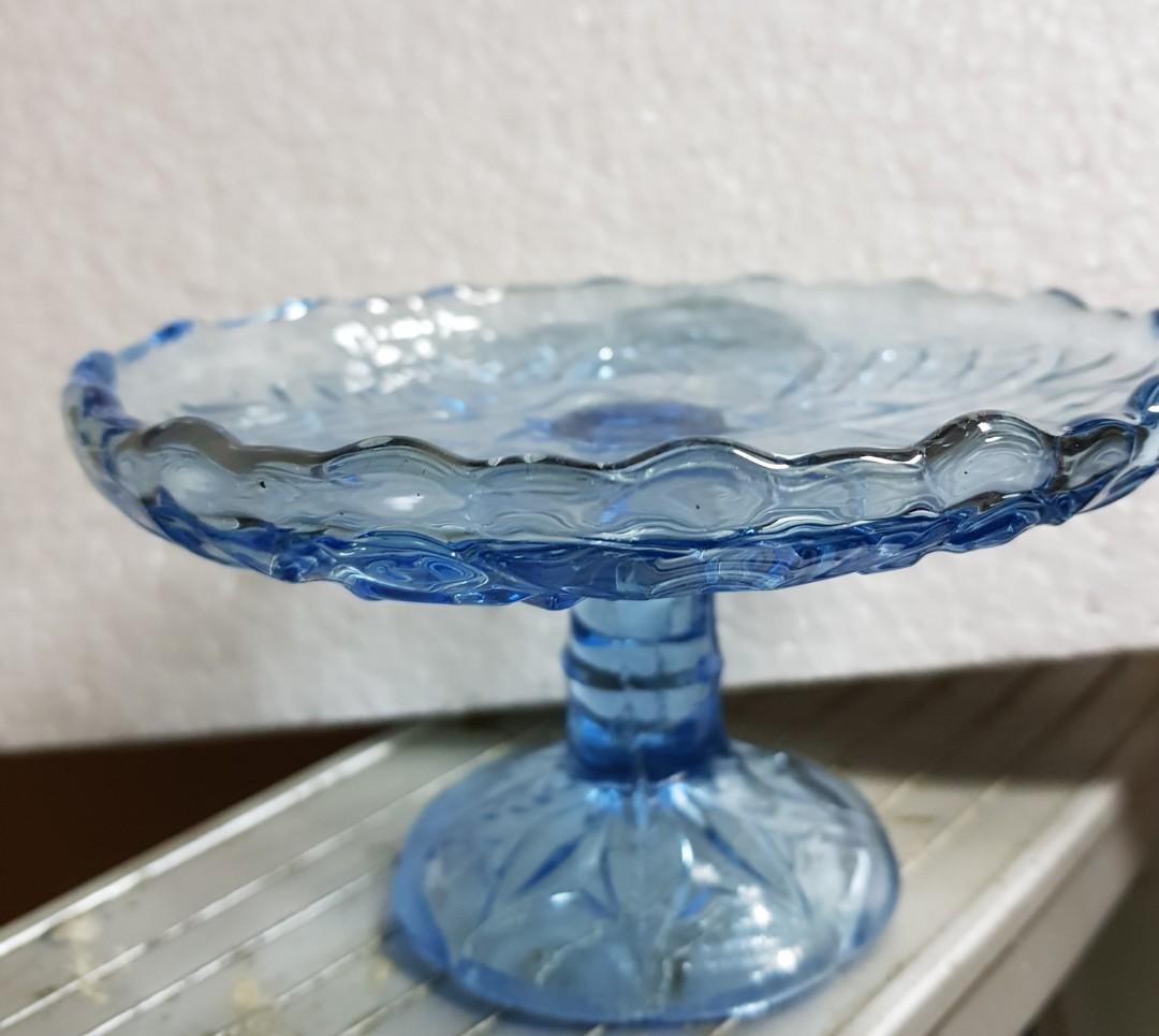 Vintage glass fruit plate with stand x 9 pcs, Furniture & Home Living