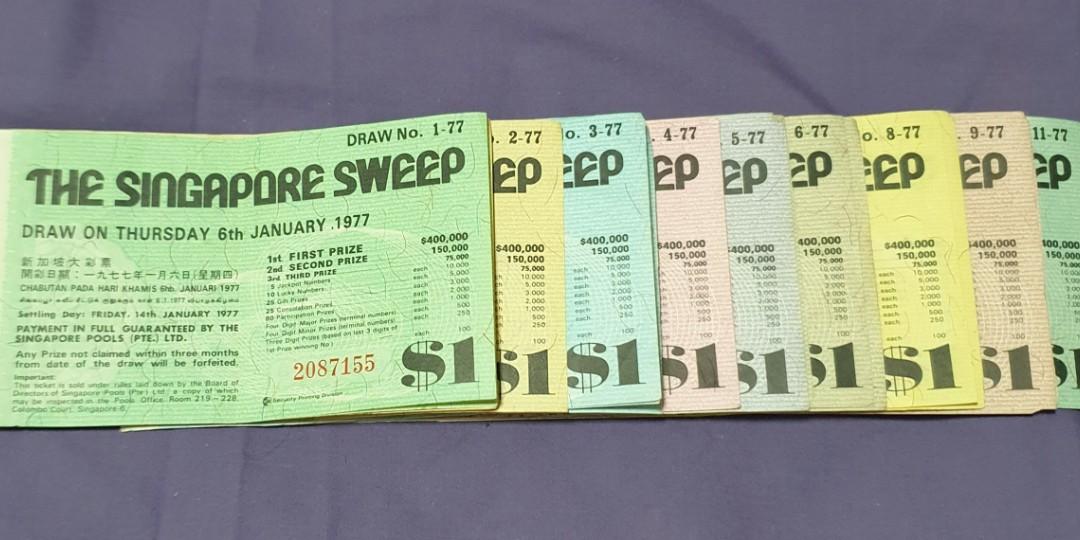 Vintage Singapore Sweep Tickets, Hobbies & Toys, Memorabilia
