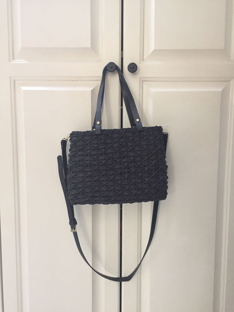 zara black woven bag