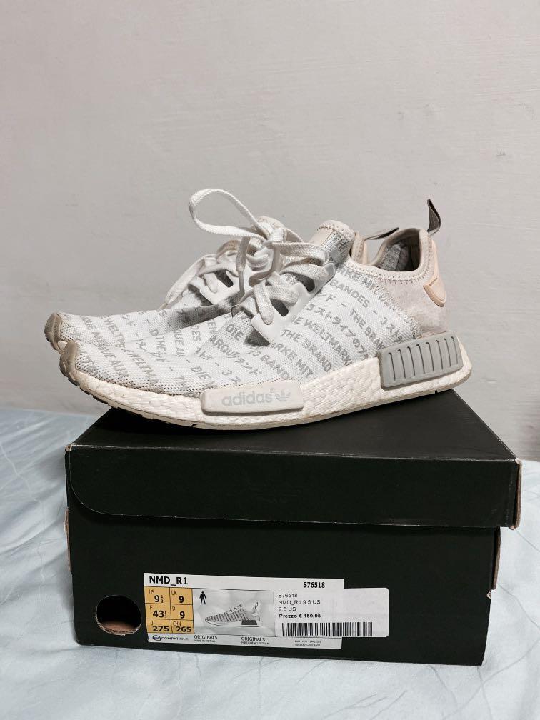 Adidas Nmd R1 3 Stripes Whiteout Us9.5, Men'S Fashion, Footwear, Sneakers  On Carousell