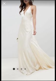 Asos edition satin panelled hot sale wedding dress with fishtail