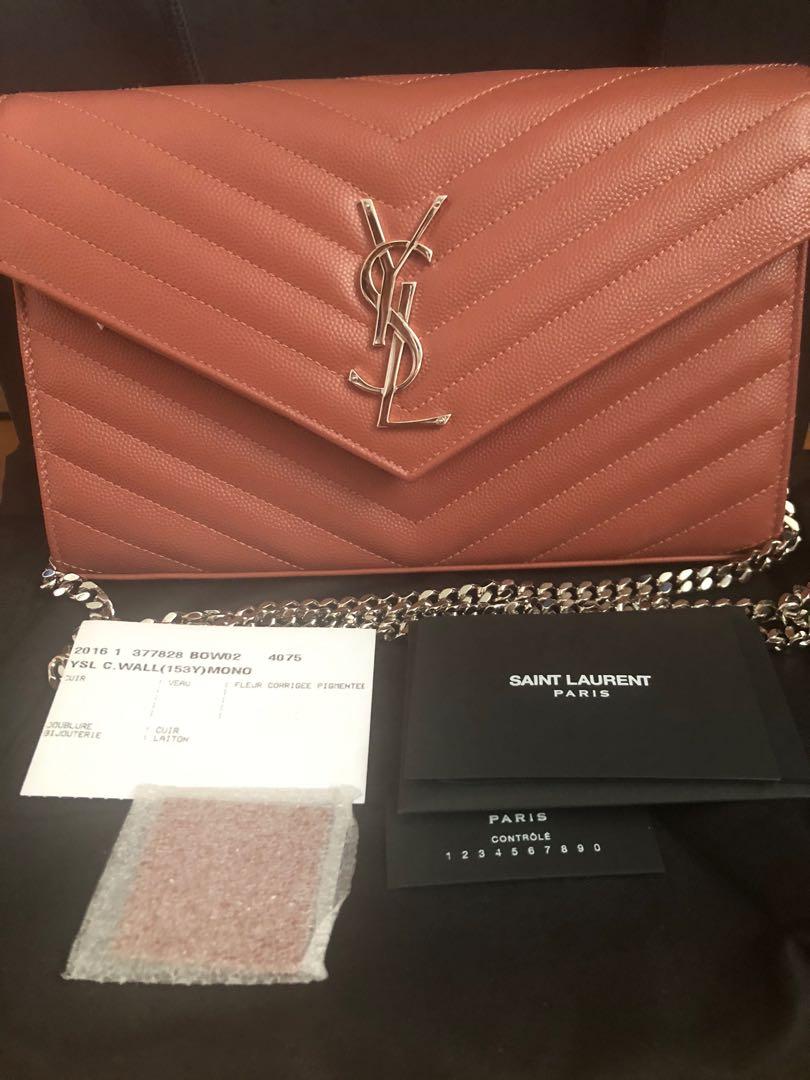Authentic Saint Laurent Caviar WAllet On Chain