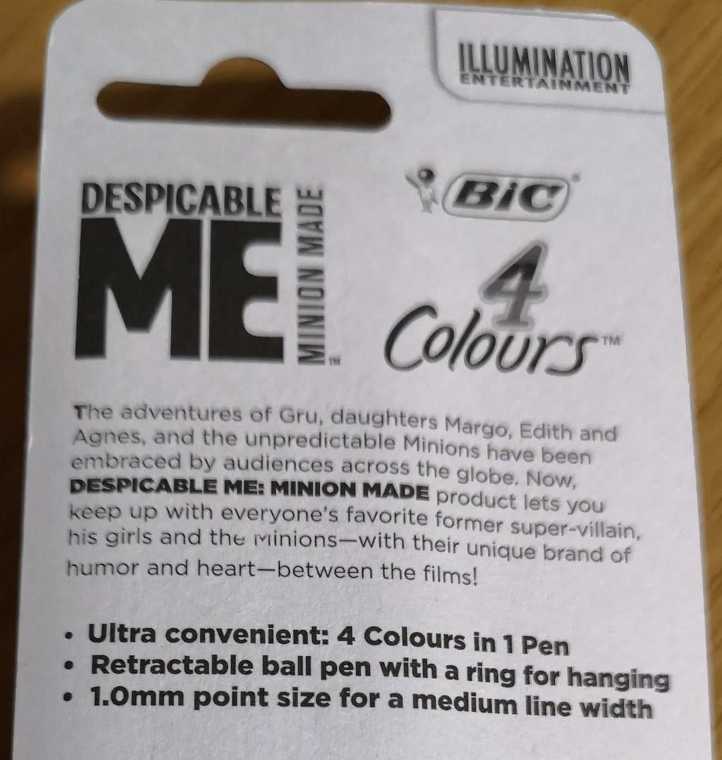 BIC minion 4 colour ball pen 1.0 medium point (Category: Stationery & School Supplies) located in Singapore. Submitted by vteo22 (Listing ID 1027405923, Image 2). Description: Free normal post. Brand new. Limited quantity only. 3 pieces @$12.