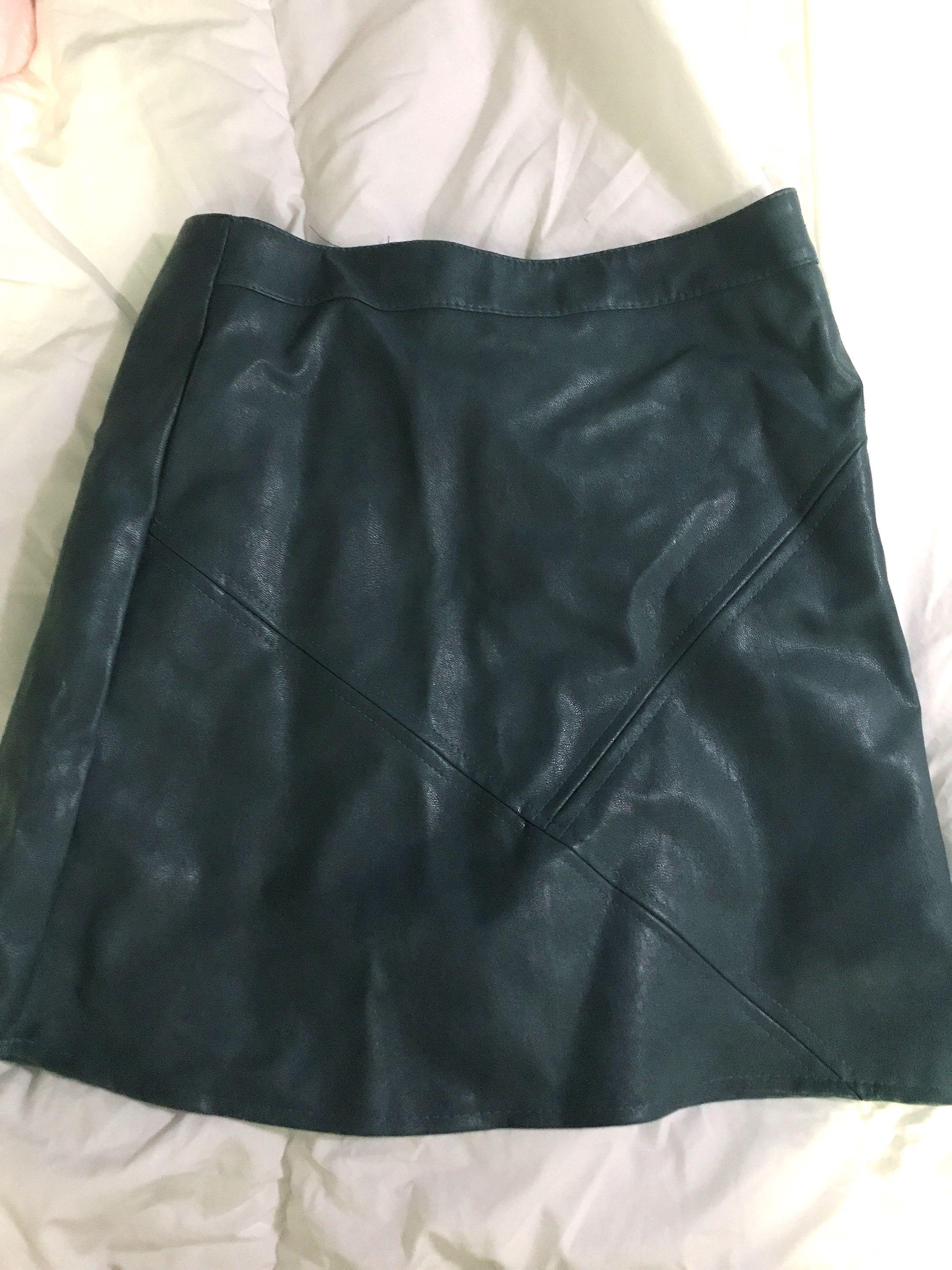 Blue Pleather Skirt, Women's Fashion 
