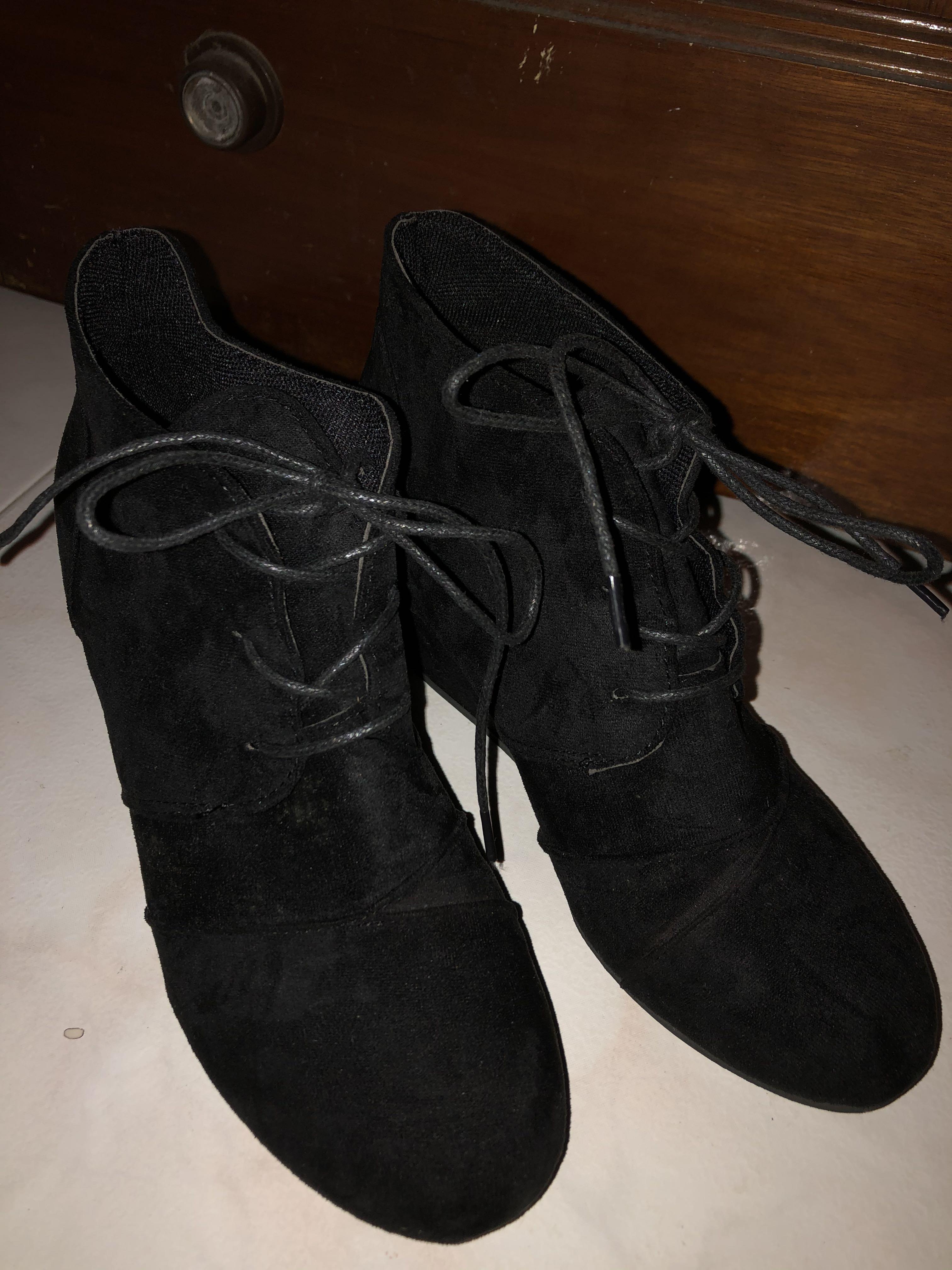 cute black round toe boots/heels/wedges 
