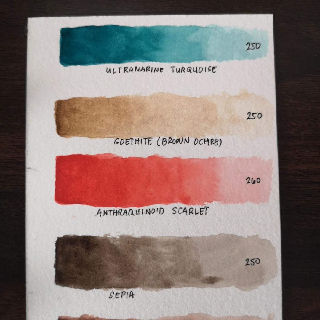 Daniel Smith Watercolor Paints in Half Pans (Category: Art & Prints) located in Paranaque City. Submitted by booksaverph (Listing ID 1027398550, Image 3). Description: Daniel Smith Watercolors Poured in Half Pans Please allow 3 pours to make sure half pans are full before shipping🙂. Ultramarine Turquoise 250 Goethite 250 Anthraquinoid Scarlet 260 Sepia 250 Hematite Burnt Scarlet Genuine 260 Mayan Blue 250 Organic Vermilion 250.