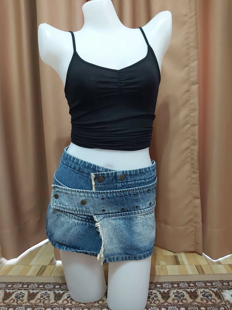 Denim Wrap Around Button Mini Micro Skirt (Preloved)