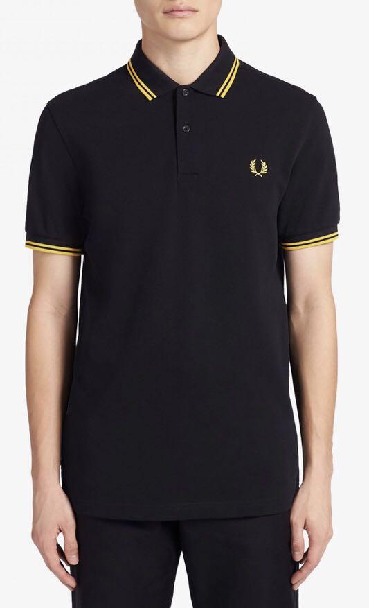 black and yellow fred perry polo shirt