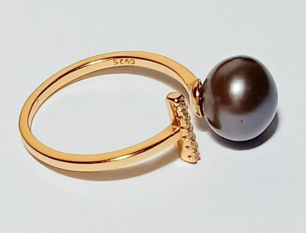 Freshwater Black Purple Round Cultured Pearl Ring 紫黑色天然淡水珍珠戒指