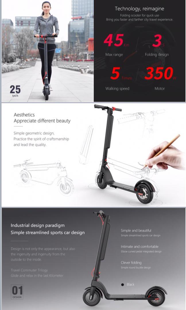 Hx x8 Electric Scooter 🛴 (Category: Car Seats) located in Quezon City. Submitted by aricango (Listing ID 1027363045, Image 3). Description: Specs: Motor Power - 350W Tires - 10 inches Max Range - 45KM Max Speed - 32KM/H IP Rating - IP54 LED Display - Power and speed Light - Front LED light can drive at night & Brake rear light Triple brake - Electronics hand brake / Disc brake / Foot fender brake Battery - 36V10AH Body Material - Aluminum Alloy 