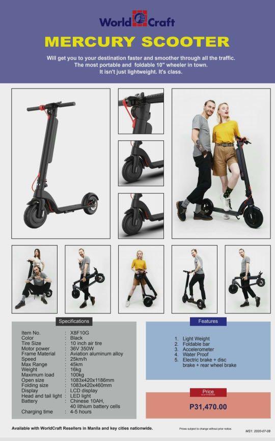 Hx x8 Electric Scooter 🛴 (Category: Car Seats) located in Quezon City. Submitted by aricango (Listing ID 1027363045, Image 1). Description: Specs: Motor Power - 350W Tires - 10 inches Max Range - 45KM Max Speed - 32KM/H IP Rating - IP54 LED Display - Power and speed Light - Front LED light can drive at night & Brake rear light Triple brake - Electronics hand brake / Disc brake / Foot fender brake Battery - 36V10AH Body Material - Aluminum Alloy 
