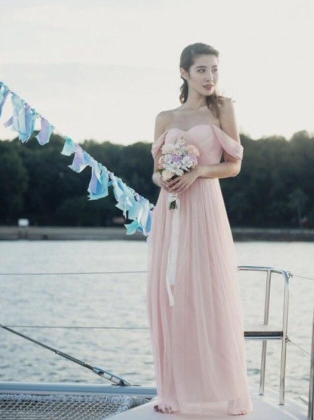 Off Shoulder Blush Pink Bridesmaid Dress Women s Fashion Dresses