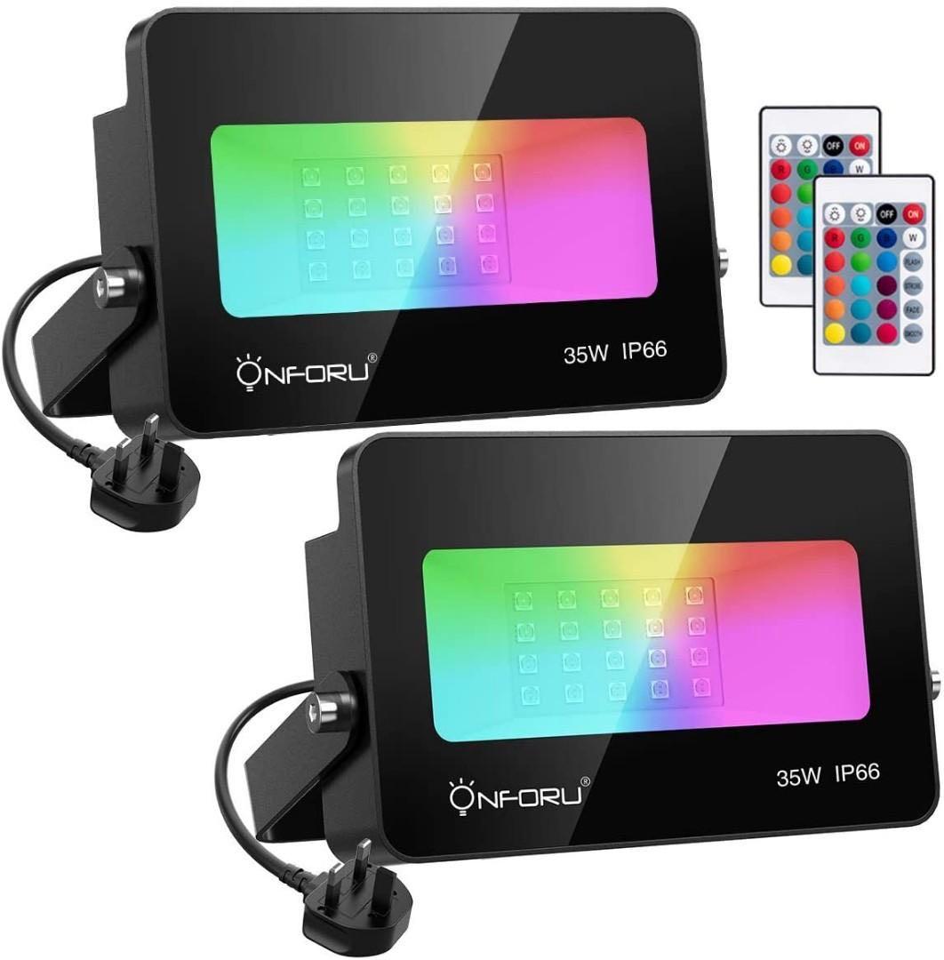 Onforu Pack 35W LED Colour Floodlights, Dimmable RGB Floodlight with Remote  Control, Outdoor IP66 Waterproof Color Changing Flood Lights with 16  Colors, Modes for Stage, Garden, Landscape, Party, Furniture 