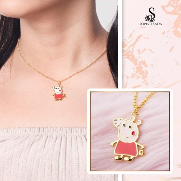 peppa pig 18k gold plated necklace women s fashion jewelry organizers necklaces on carousell