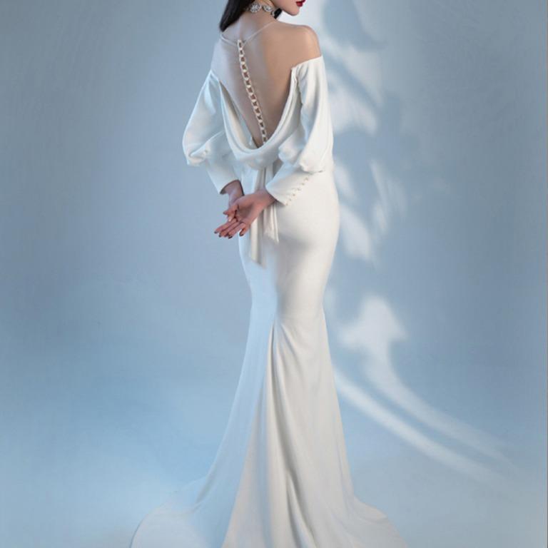 White slim wedding discount dresses