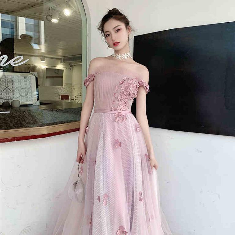 Bling shiny pink off shoulder belted party dress with bra insert, Women's  Fashion, Dresses & Sets, Evening Dresses & Gowns on Carousell