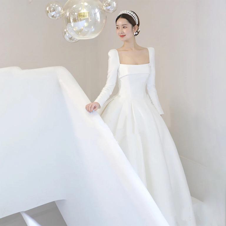 White sleeve cheap wedding dress