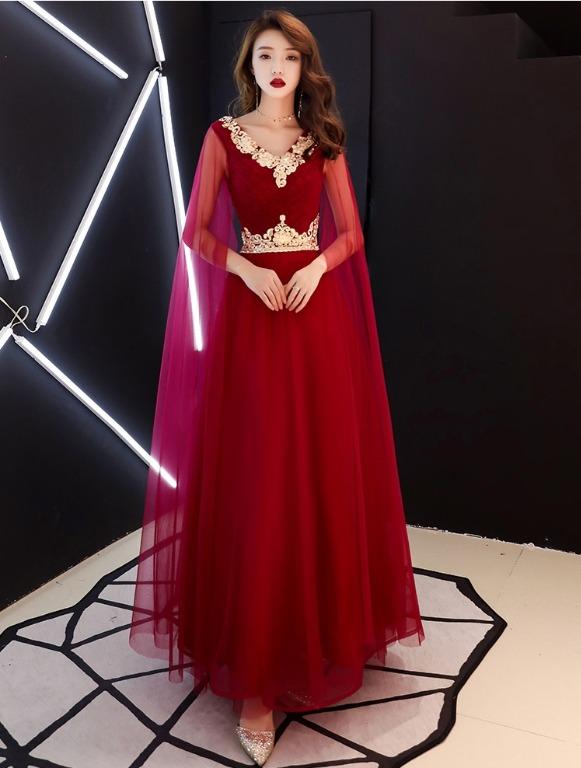 Red and gold new arrivals gown with sleeves