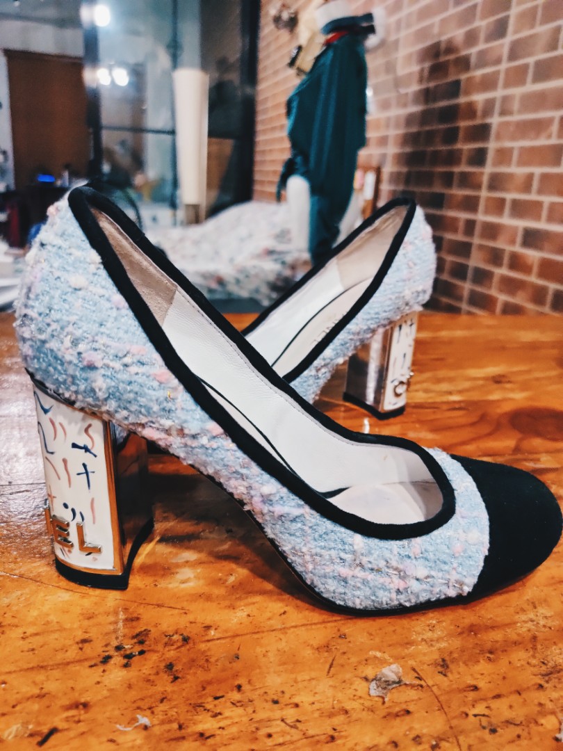 Chanel cheap tweed heels