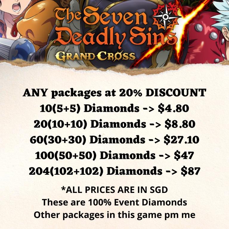 Seven Deadly Sins Grand Cross Cheap Top Up Diamonds Discounted Toys Games Video Gaming In Game Products On Carousell - deadly sins roblox get robux roblox free