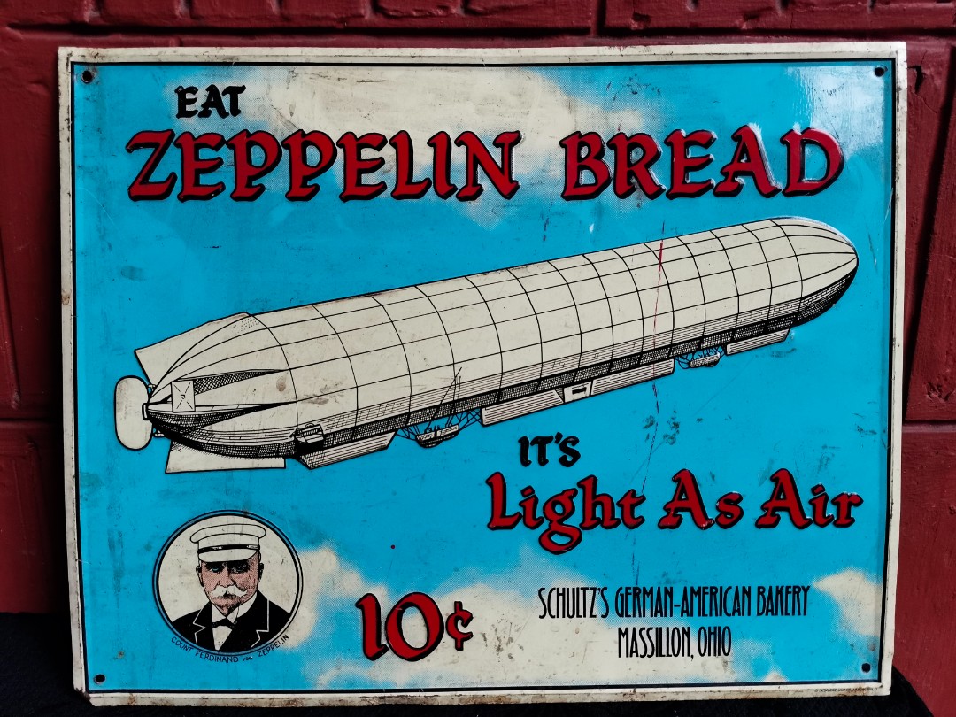 Vintage Zeppelin Bread 10 cents Tin Sign, Hobbies & Toys, Memorabilia