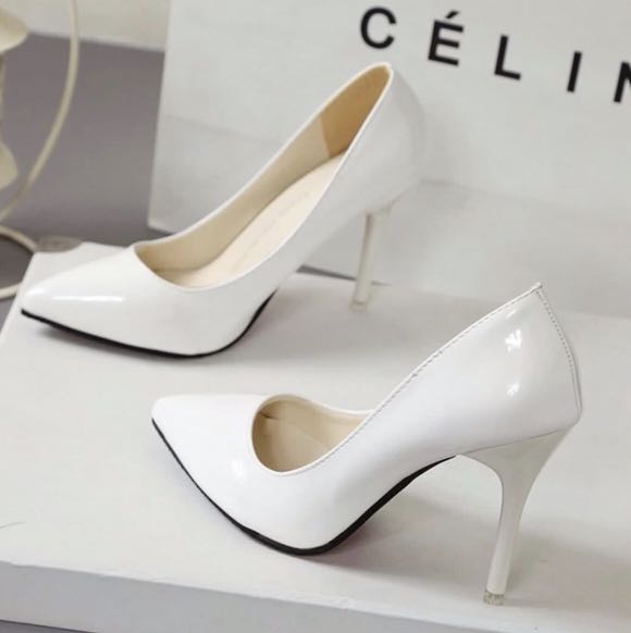 white and silver heels