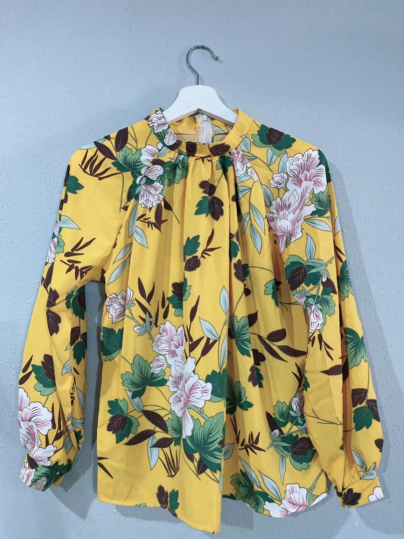 yellow floral blouse