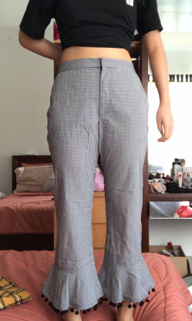 Zara gingham pants trousers, Fesyen 