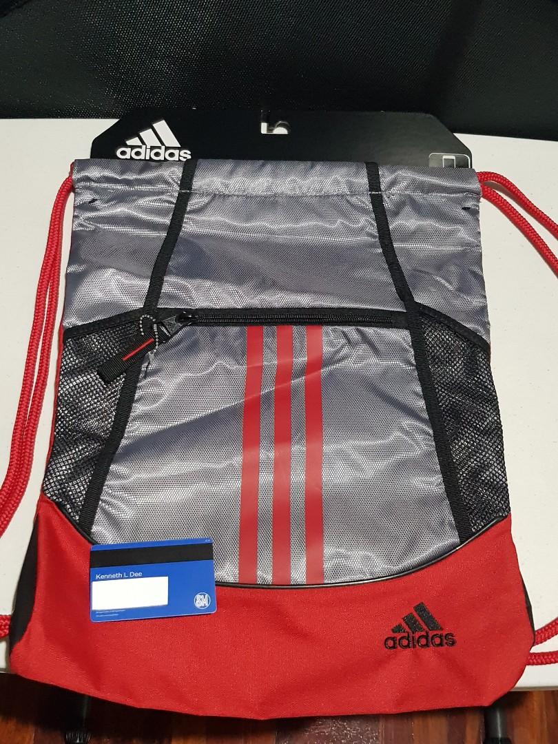 Adidas Drawstring Gym Sack Backpack Red Silver Black Sling Bag W 3 External Pockets Brand New W Tag And Label Men S Fashion Bags Wallets Backpacks On Carousell