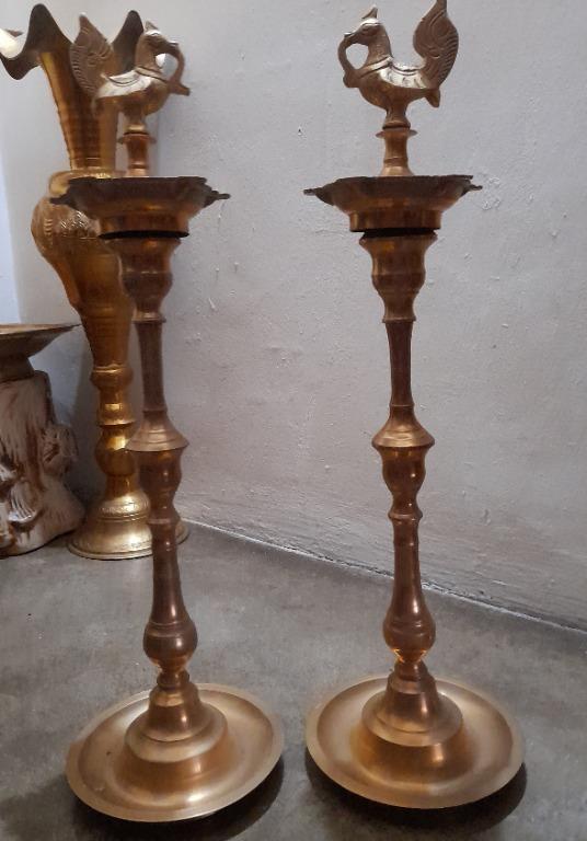Antique Hindu Brass Ornamental Lamp Kuthu Vilakku 2pcs Antiques Antique Furniture On Carousell
