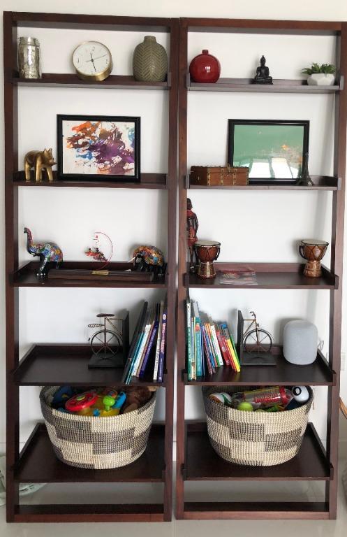 Beautiful Crate And Barrel Espresso Leaning Shelf Set Of 2 Furniture Shelves Drawers On Carousell