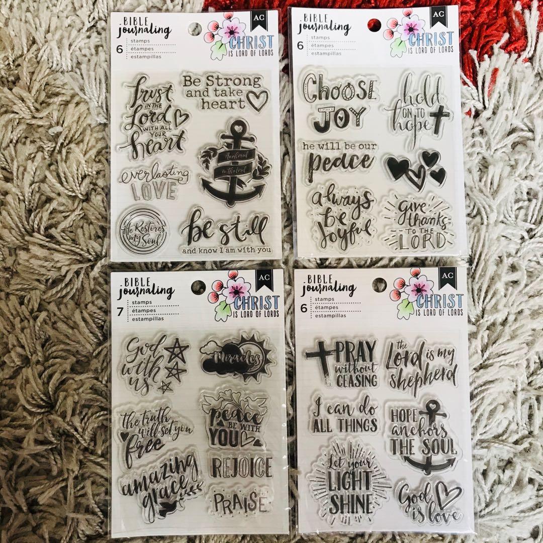 Bible Journaling clear stamp set (Category: Stationery & School Supplies) located in Paranaque City. Submitted by rahhapunzel (Listing ID 1027557804, Image 1). Description: • P175 - Trust in the Lord Bible Journaling Clear stamps - American Crafts (orig. price: P215) • P175 - God with Us Bible Journaling Clear stamps - American Crafts (orig. price: P215) • P175 - Pray without Ceasing Bible Journaling Clear stamps - American Crafts (orig. price: P