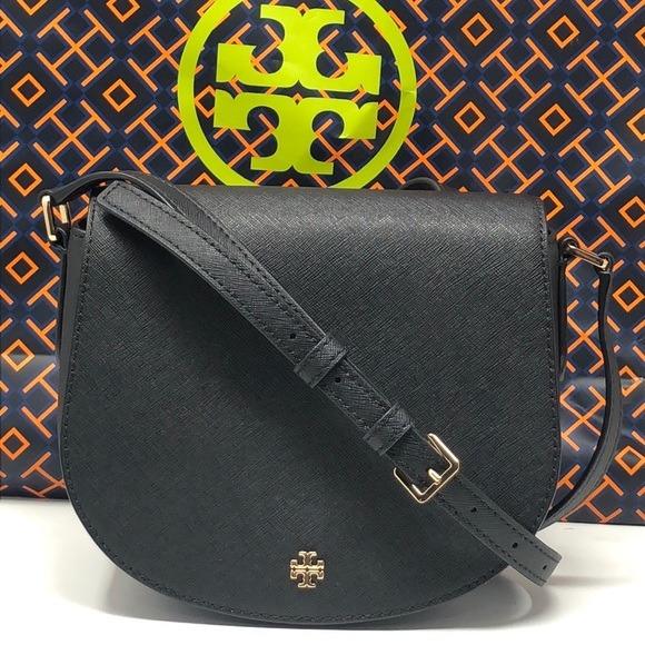 Tory Burch Emerson Envelope Shoulder Bag Small Black in Saffiano Leather  with Gold-tone - GB