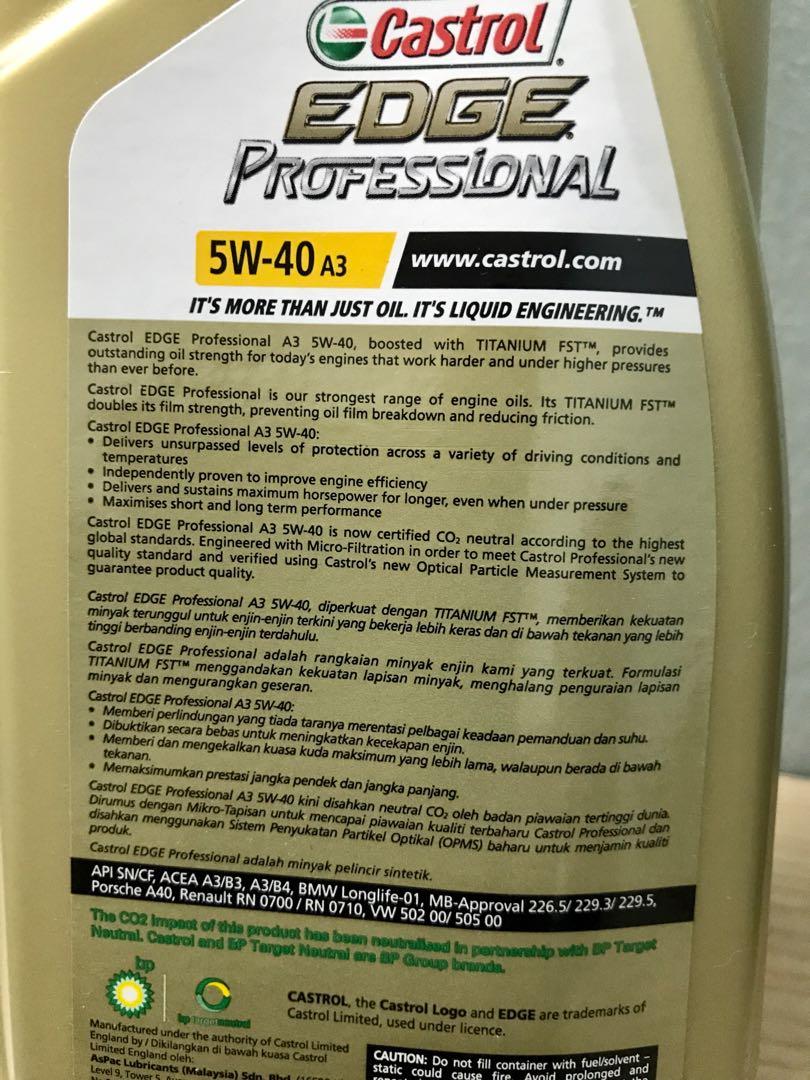 Castrol EDGE PROFESSIONAL 5W40 SN/CF Fully Synthetic Engine Oil (1 ...