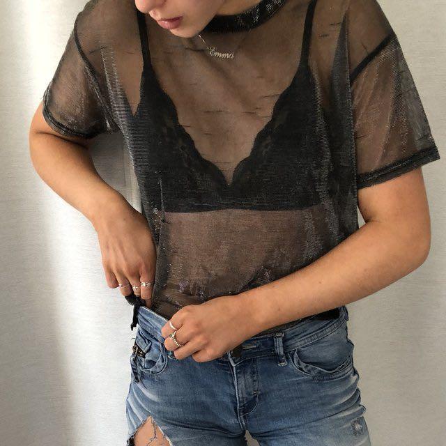 shiny mesh top
