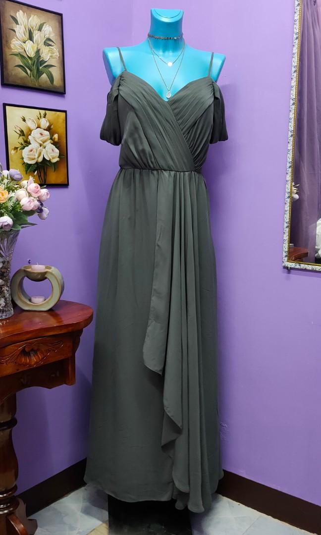 JJs House formal bridesmaid long dress steel grey Women s Fashion Dresses Sets Evening dresses gowns on Carousell