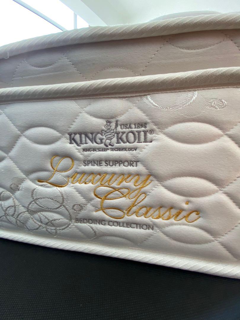 King Coil Queen Mattress and Leather Bed Frame, Furniture, Beds